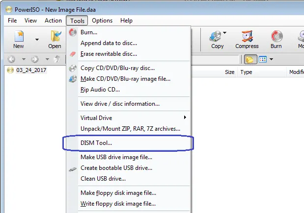 Install Windows to a USB Drive — example PowerISO interface screenshot