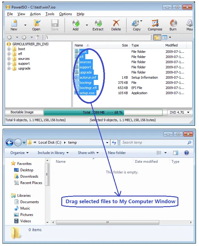 Extract Files From a DAA Archive — example PowerISO interface screenshot